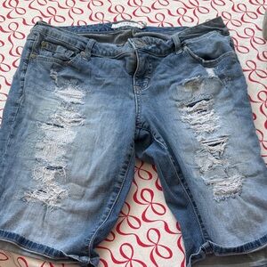 torrid Light Blue Denim Shorts with Golden Stitching